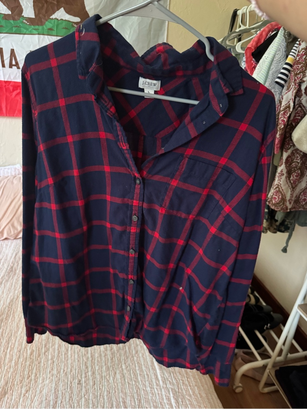 J. Crew Navy and Red Plaid Lightweight Button-Down Shirt